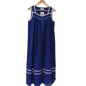 NEW Eileen West Cotton Lawn Nightgown Blue Polka Dots Sleeveless Size Small
